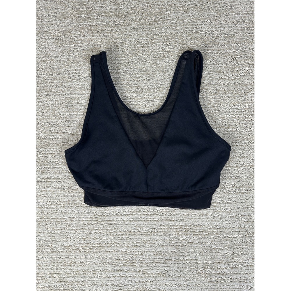 Alo Yoga Black Mesh V-Neck Sports Bra Activewear Yoga Top VN 3158